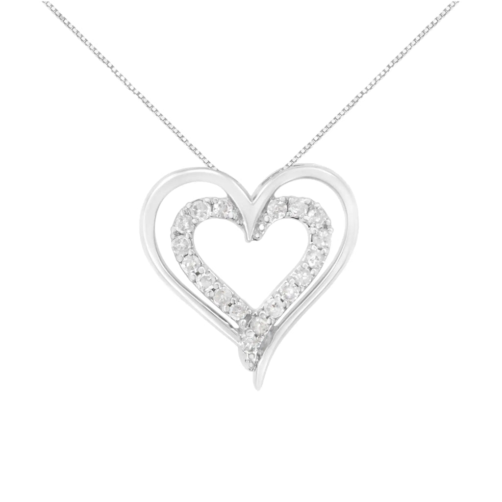 Collar con colgante de corazón doble abierto de diamantes de 1/4 cttw en plata de ley 925 de 18" (claridad IJ, color I2-I3)