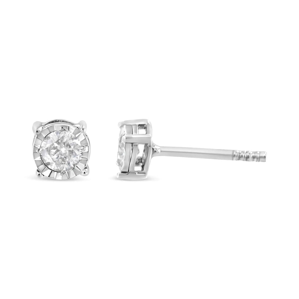 Aros solitarios de diamantes redondos de talla brillante engastados en plata de ley 925 de 3/8 quilates (color KL, claridad I2-I3)
