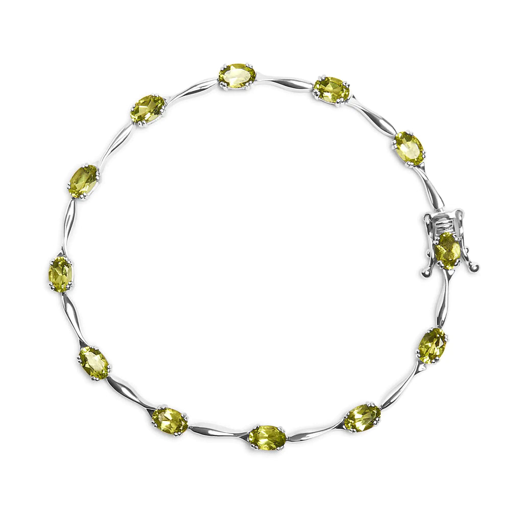 Pulsera de eslabones de peridoto verde creado en forma ovalada de 5 1/2 quilates en plata esterlina 925 (7 pulgadas)