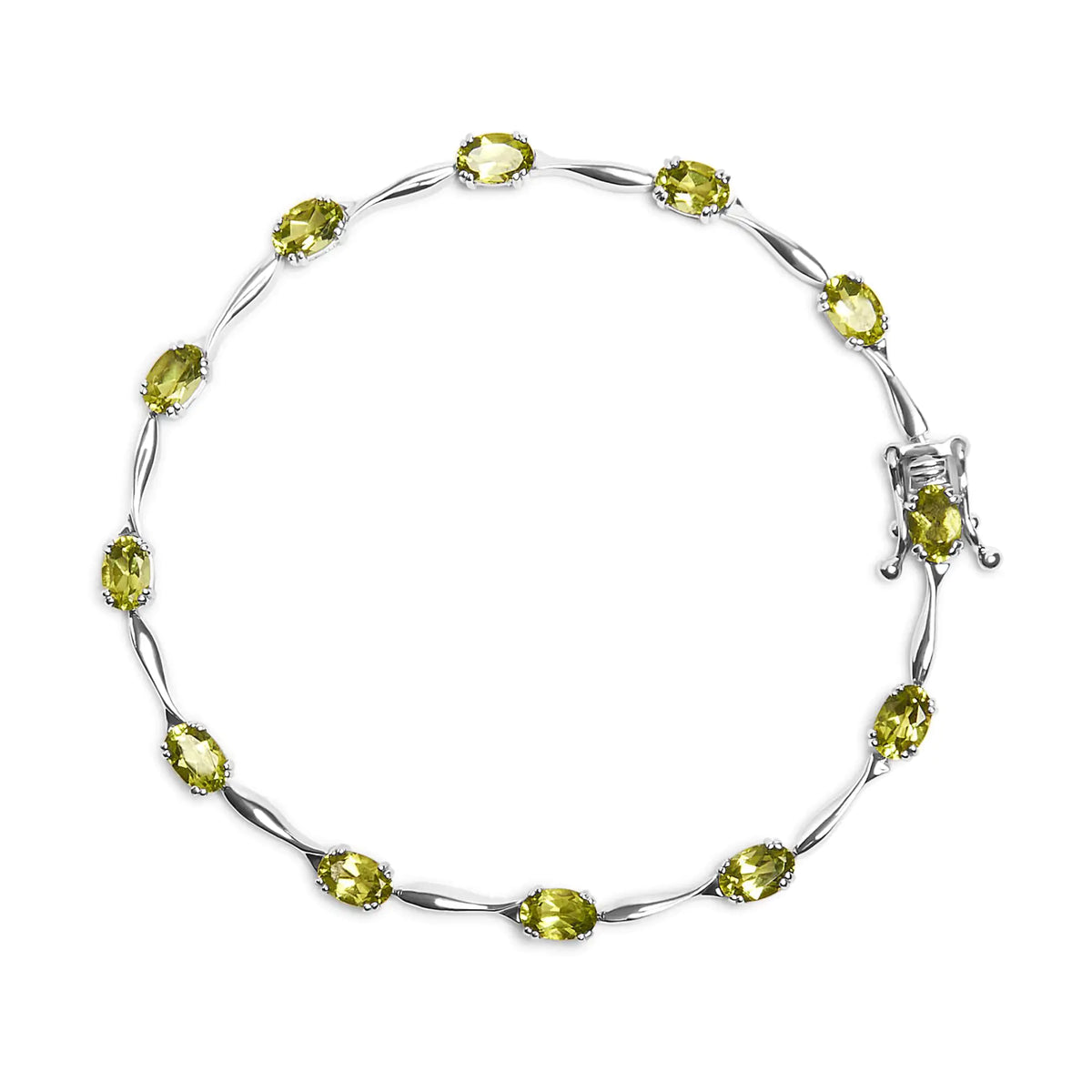 Pulsera de eslabones de peridoto verde creado en forma ovalada de 5 1/2 quilates en plata esterlina 925 (7 pulgadas)
