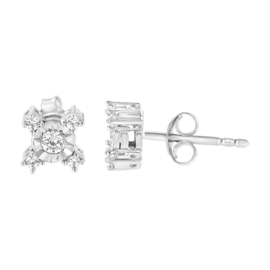 Aros con forma de "X" de diamantes de talla princesa y redonda engastados con placa Miracle de 1/4 ct en plata esterlina 925 (color IJ, claridad I2-I3)