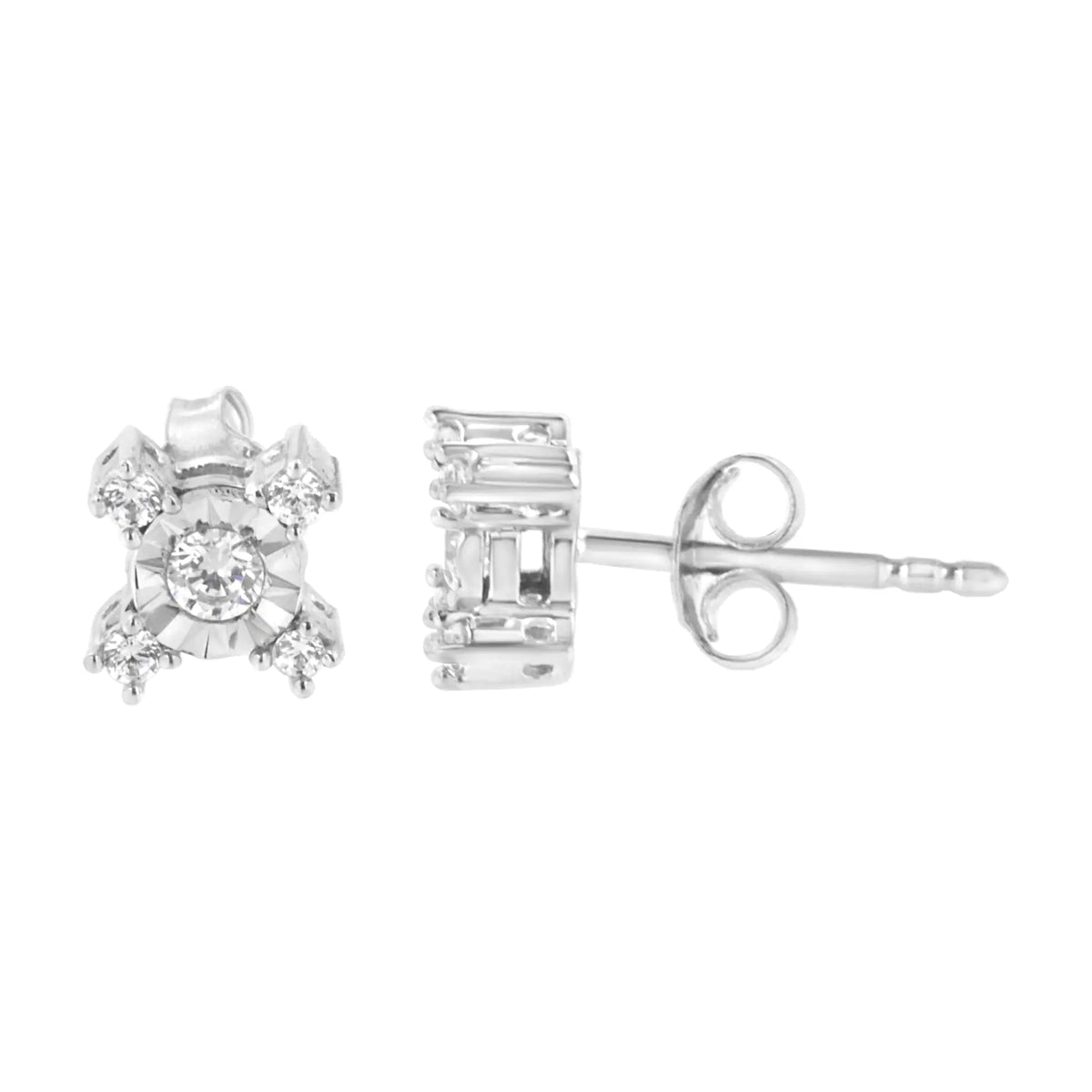 Aros con forma de "X" de diamantes de talla princesa y redonda engastados con placa Miracle de 1/4 ct en plata esterlina 925 (color IJ, claridad I2-I3)