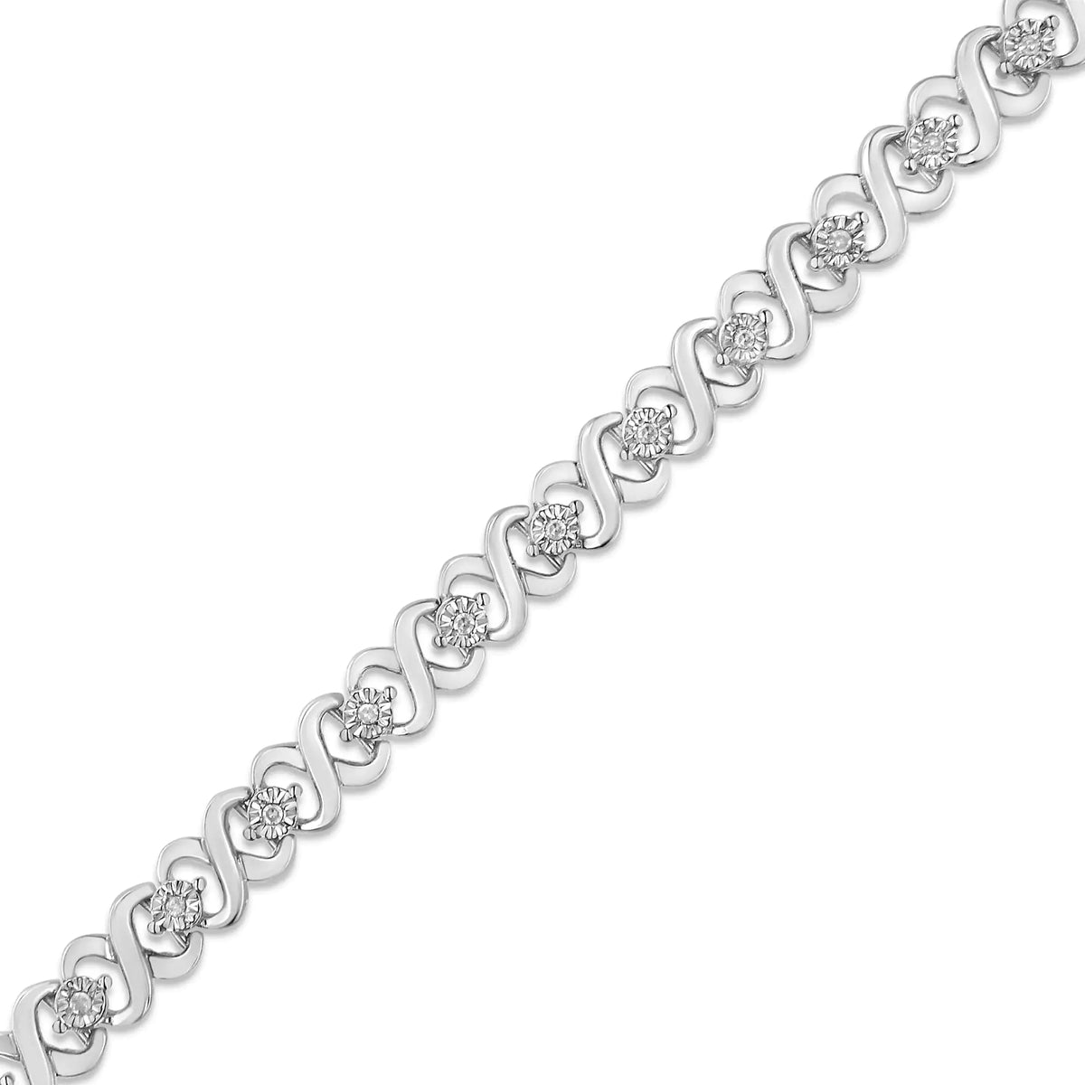 Pulsera de tenis con eslabones infinitos y diamantes engastados en forma de miracle de 1/6 quilates en plata de ley 925 (color IJ, claridad I3) - 7,25 pulgadas