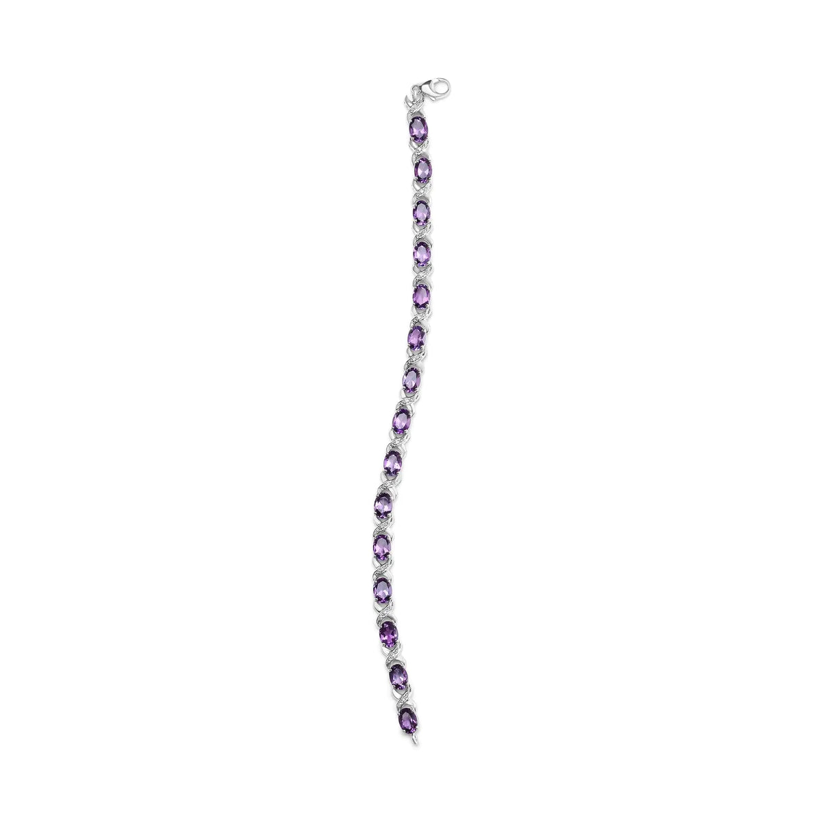 Bracelet à maillons en argent sterling 925 7 x 5 mm avec améthyste ovale et accent de diamant (couleur HI, clarté SI1-SI2) - Taille 7"