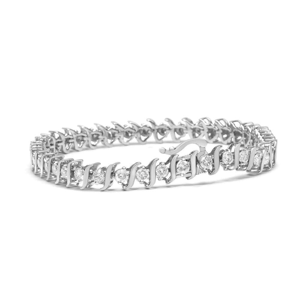 Pulsera de tenis con eslabones en forma de "S" y diamantes de talla redonda de 4,00 ct en plata de ley 925 (color IJ, claridad I3), tamaño 7"