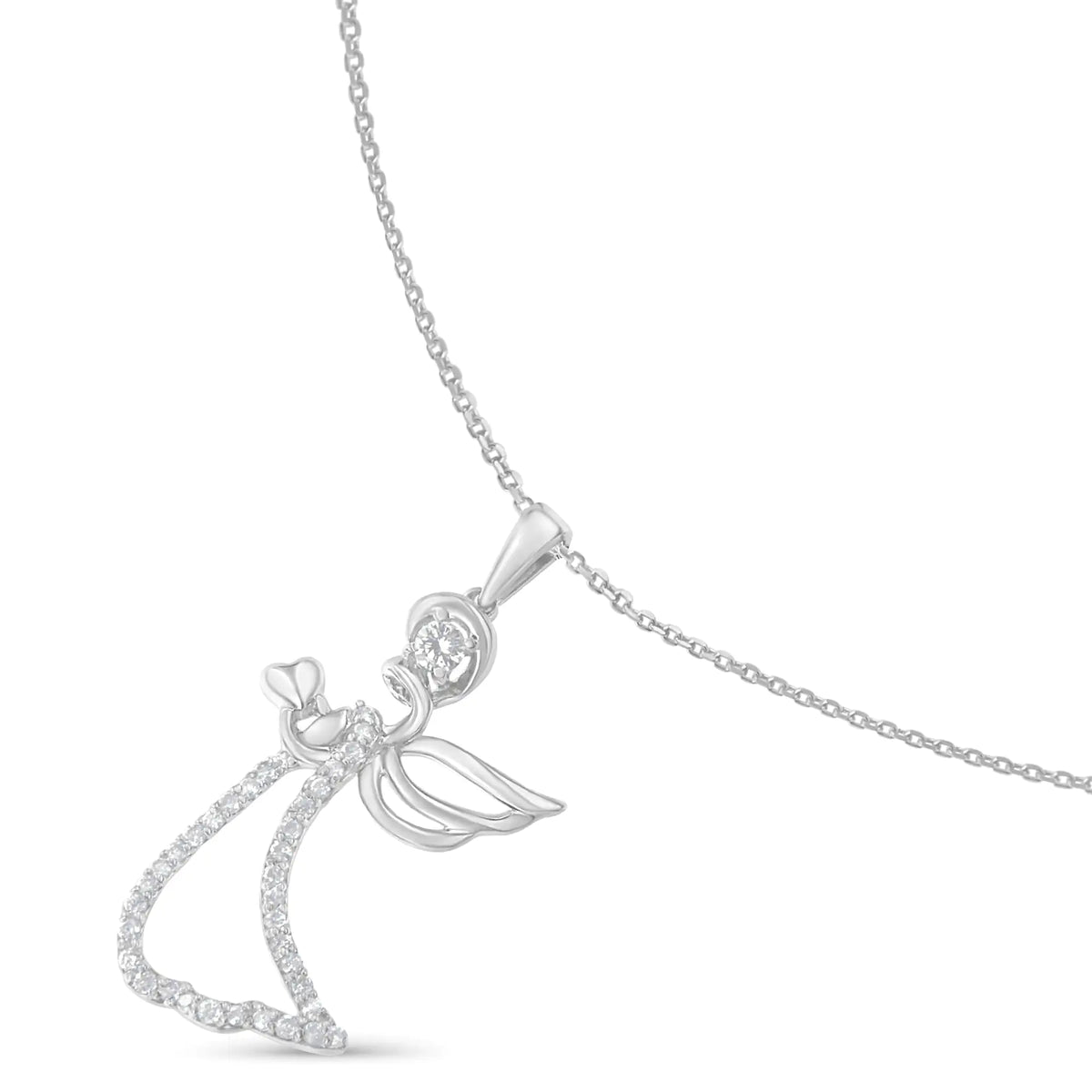 Collar con colgante de ángel de diamantes de 1/5 ct en plata de ley 925 (HI, I1-I2)