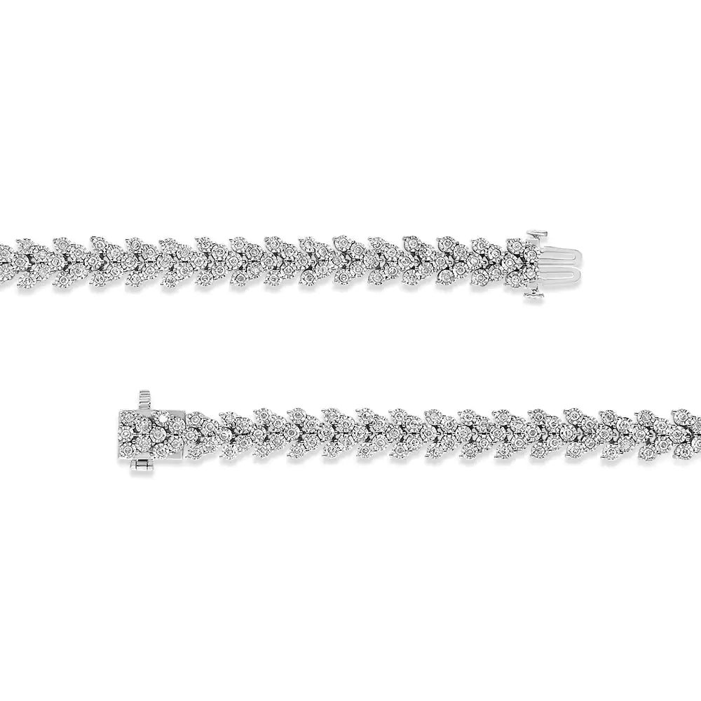 Pulsera de eslabones de corona de laurel con diamantes engastados en plata de ley 925 de 2,00 ct (color IJ, claridad I3) - 7,25"