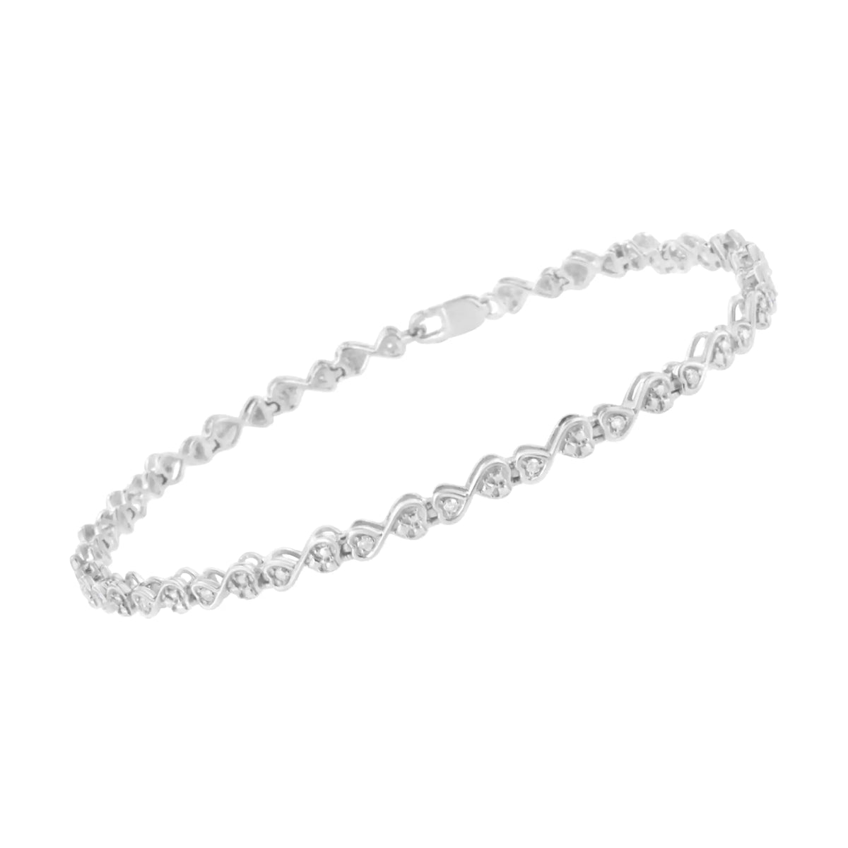 Pulsera de eslabones en forma de corazón y de infinito con diamantes de talla redonda engastados en garras de 1/4 ct en plata esterlina 925 (color IJ, claridad I2-I3) - Tamaño 7,25"
