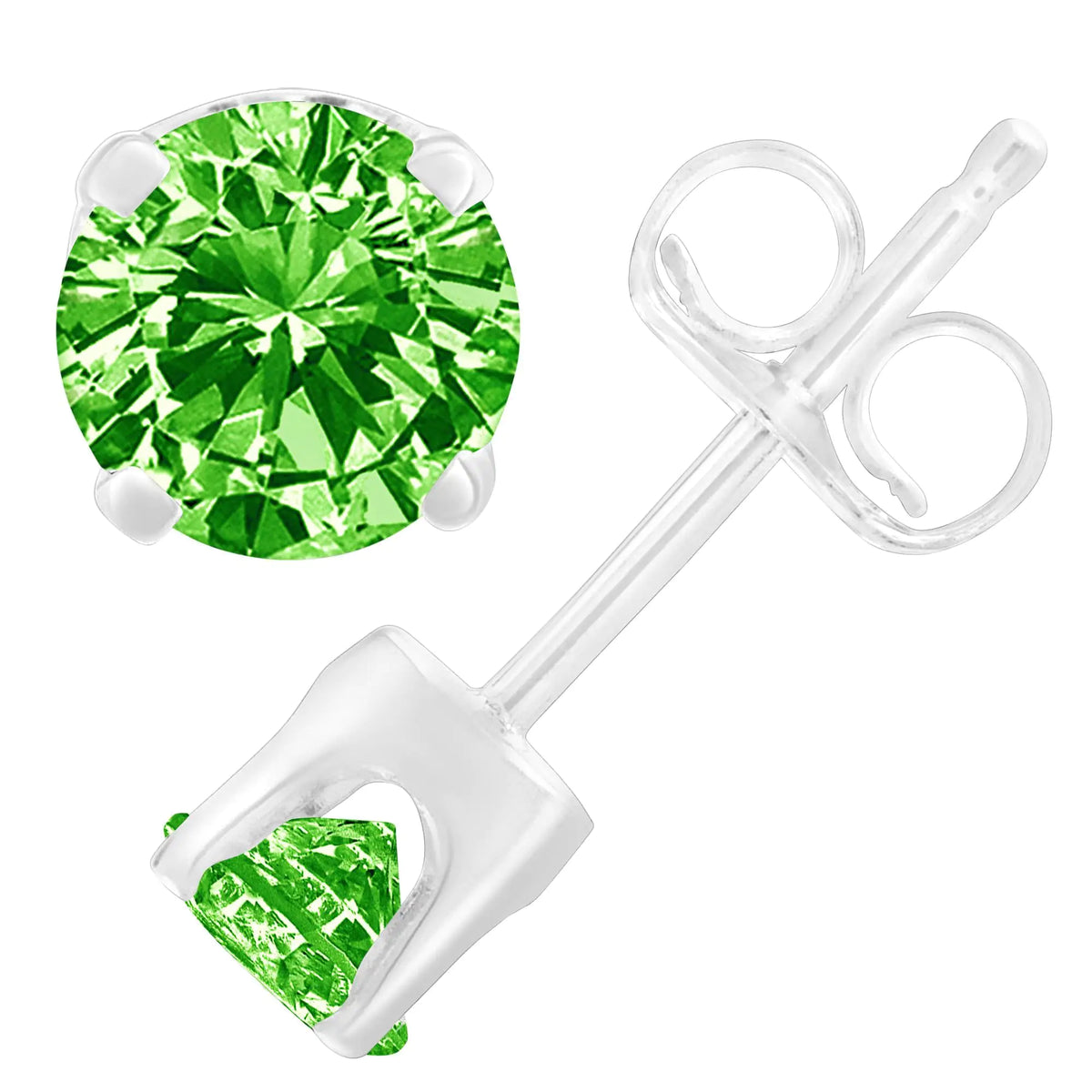 Aros clásicos de 4 puntas con diamantes verdes de talla brillante de 1/5 ct en plata esterlina 925 (color elegante mejorado, claridad I2-I3)