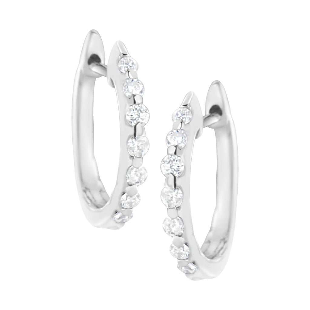 Aros tipo aro con diamantes cultivados en laboratorio de 1/4 ct en plata esterlina 925 (color FG, claridad VS2-SI1)