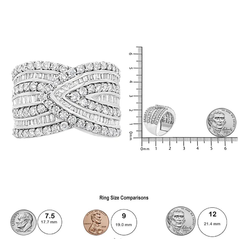 Anillo de banda con superposición de múltiples filas de diamantes de 2 3/8 quilates en plata esterlina 925 (color JK, claridad I3)