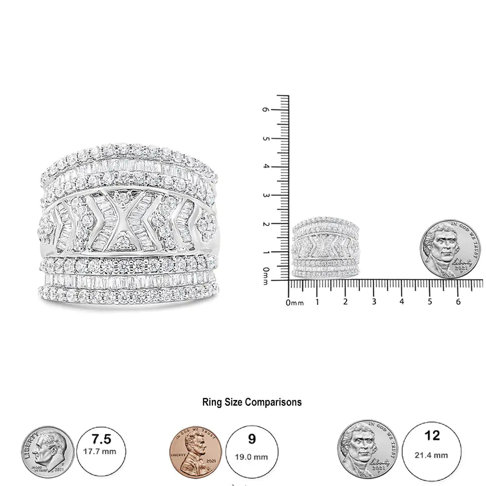 Anillo de plata de ley 925 con borde de diamante de varias filas y 2,0 quilates (color JK, claridad I3)
