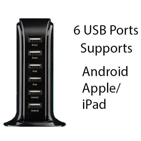 Tour colorée Smart Power 6 USB pour chaque bureau à la maison ou au bureau, chargez n'importe quel gadget