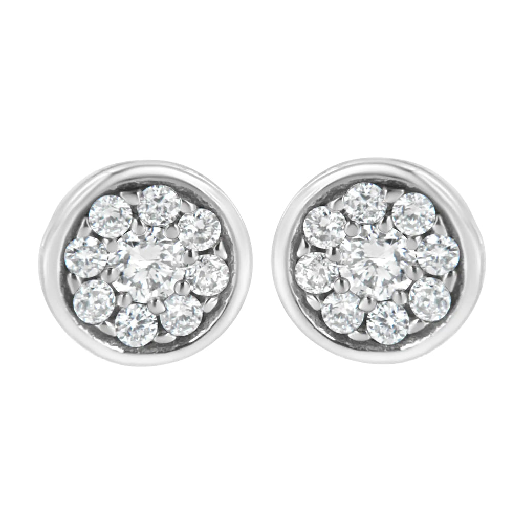 .925 Sterling Silver 1/3 cttw Lab Grown Diamond Floral Cluster Stud Earring (F-G Color, VS2-SI1 Clarity)