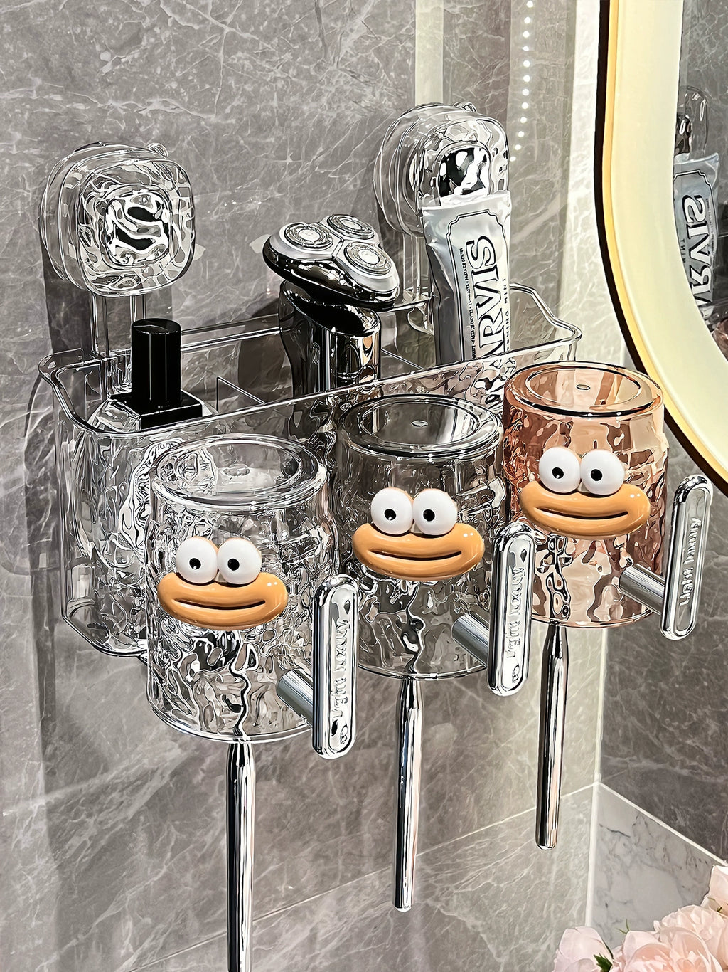 Suction Cup Toothbrush Rack Wall-Mounted No Punch Toothbrush Holder New Arrival Bathroom Tooth Cup Gargle Cup Shelf