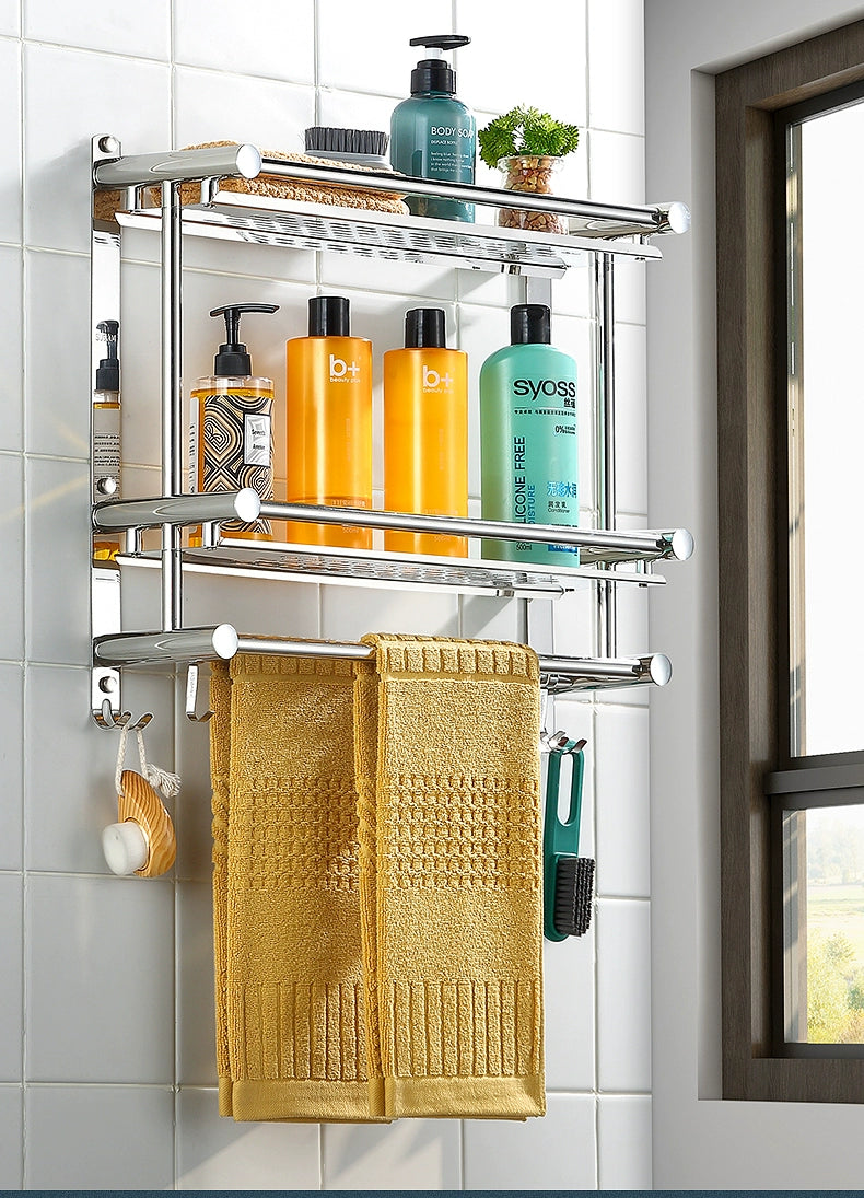 Punch-Free 304 Stainless Steel 2-Layer Bathroom Towel Rack