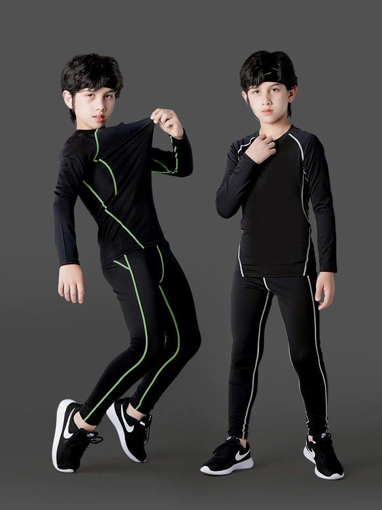 Kids Basketball Bodysuit Training Wear Boys Football Sports Quick Drying Clothes Suit Fall and Winter Running Base Clothing Fleece-lined