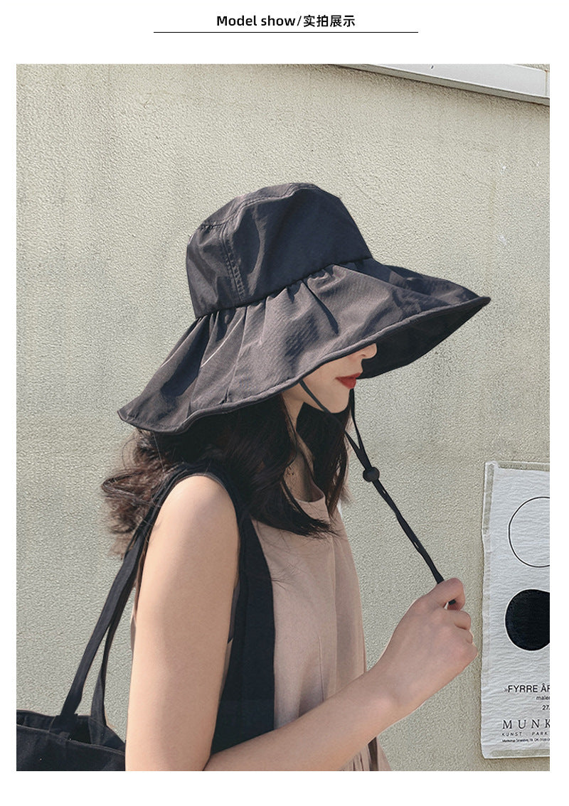 UPF50+ vinyl UV sunshade hat Children's summer face large brim sunscreen hat Outdoor fisherman hat