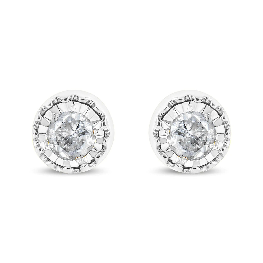 Pendientes de botón con solitario de diamantes de 3/8 quilates en plata de ley 925 Miracle Set (color JK, claridad I3)