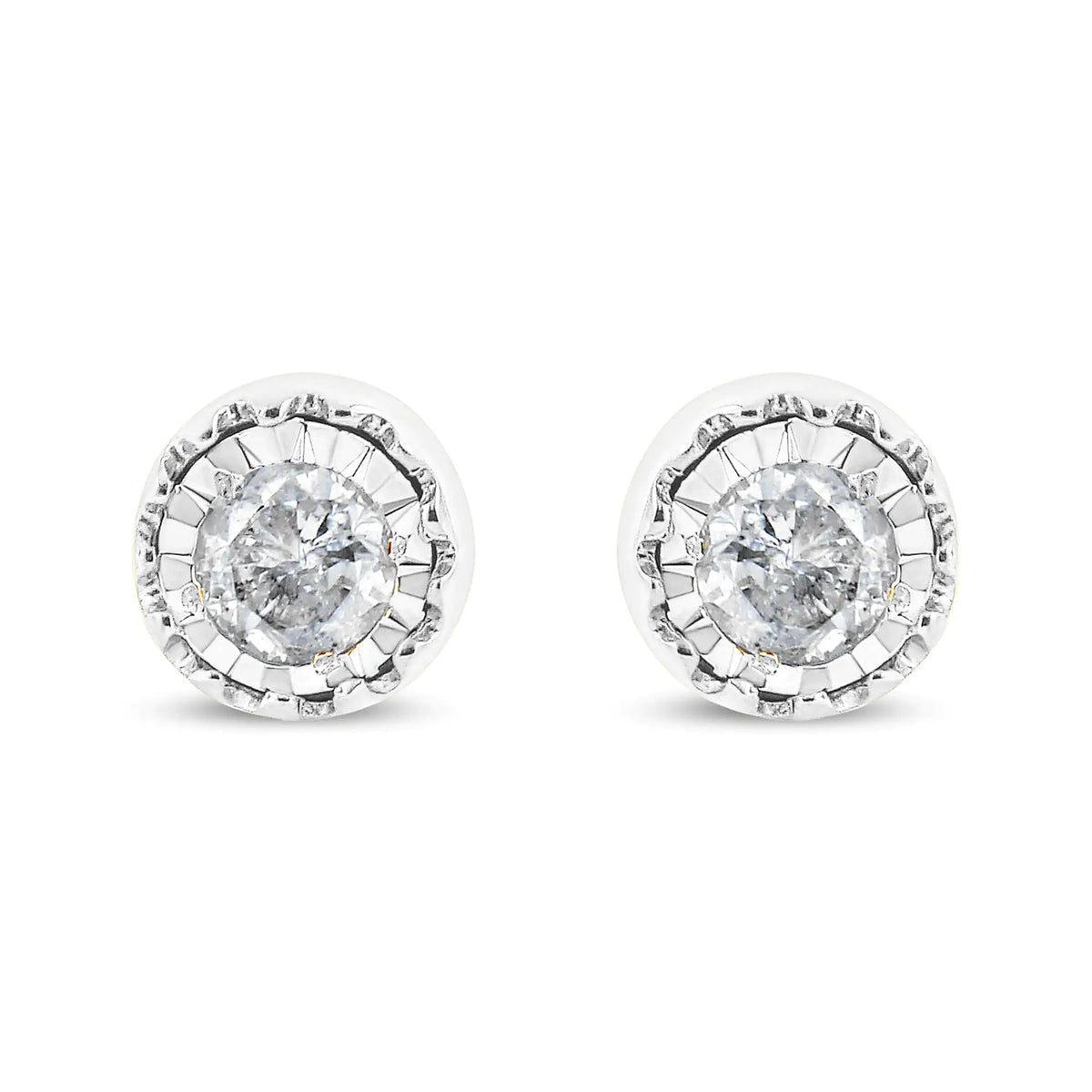 Pendientes de botón con solitario de diamantes de 3/8 quilates en plata de ley 925 Miracle Set (color JK, claridad I3)