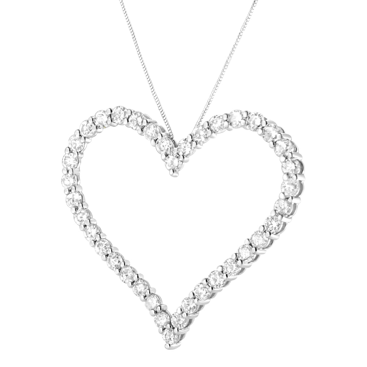 Collar con colgante de corazón abierto de diamantes de talla redonda de 3,0 cttw en plata de ley 925 (color IJ, claridad I2-I3) - 18"