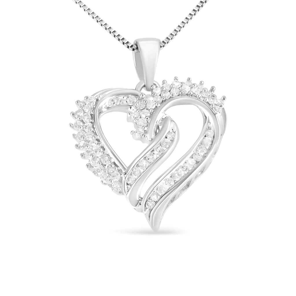 Collier avec pendentif en forme de cœur ajouré à double rangée de diamants de 1/2 ct en argent sterling 925 de 45,7 cm (couleur IJ, clarté I3)