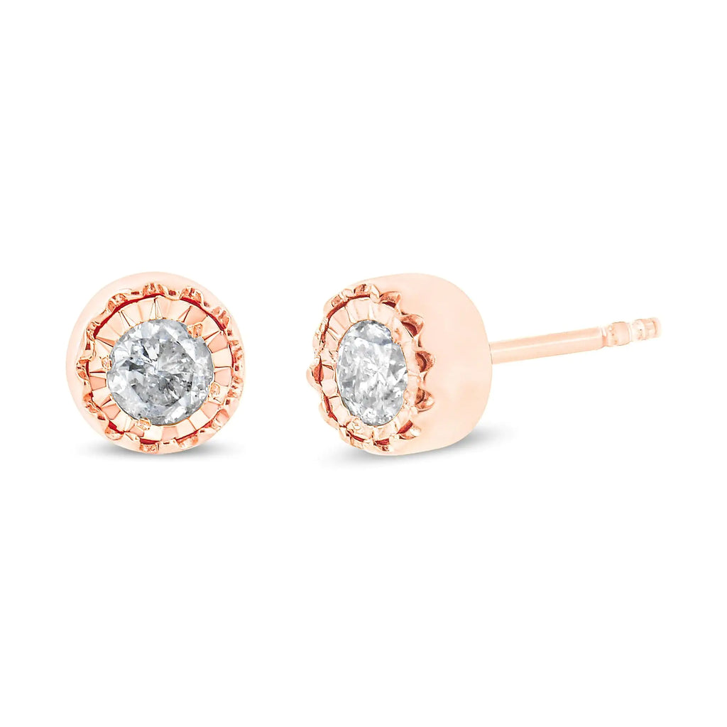 Pendientes de botón con solitario de diamantes de 3/8 quilates en plata de ley 925 Miracle Set (color JK, claridad I3)