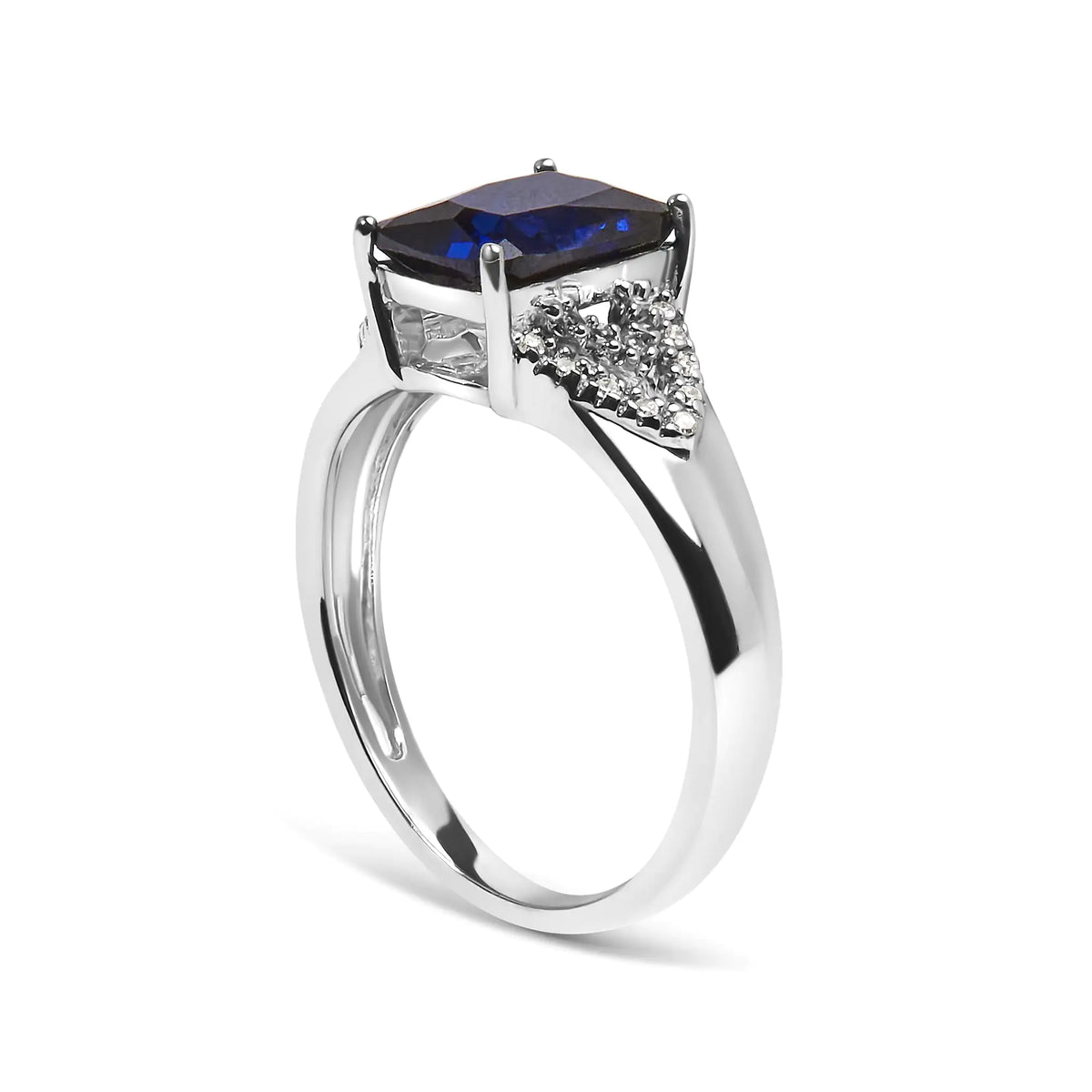 Bague de fiançailles en argent sterling 925 avec saphir bleu taille coussin et diamant blanc de 9 x 7 mm (couleur IJ, pureté I3)
