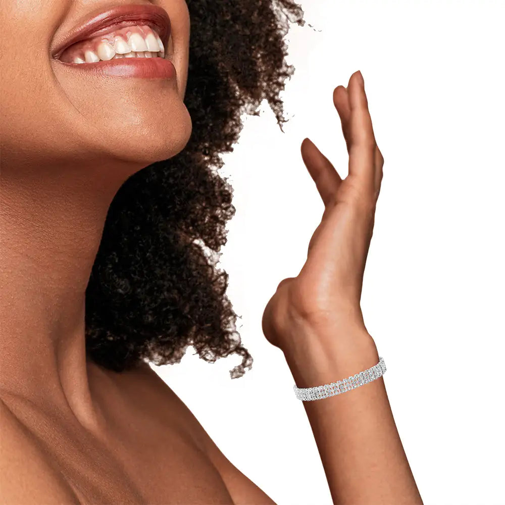 Bracelet à maillons en forme de cœur à plusieurs rangées de diamants de 1,00 ct en argent sterling 925 (couleur HI, clarté I1-I2) - 7,25 pouces