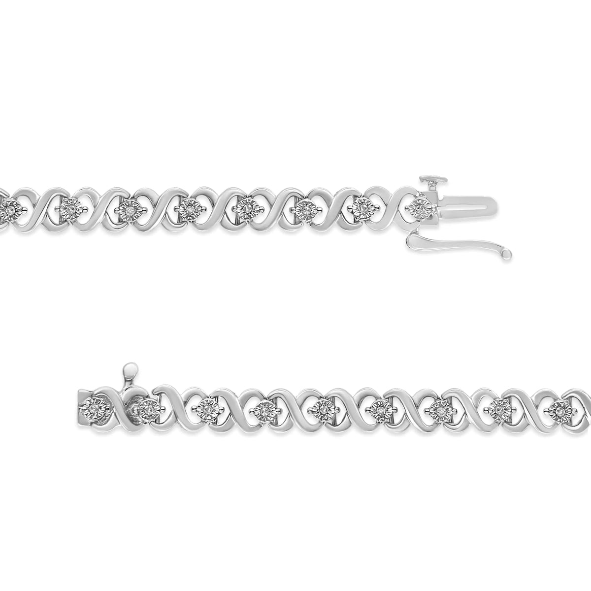 Pulsera de tenis con eslabones infinitos y diamantes engastados en forma de miracle de 1/6 quilates en plata de ley 925 (color IJ, claridad I3) - 7,25 pulgadas