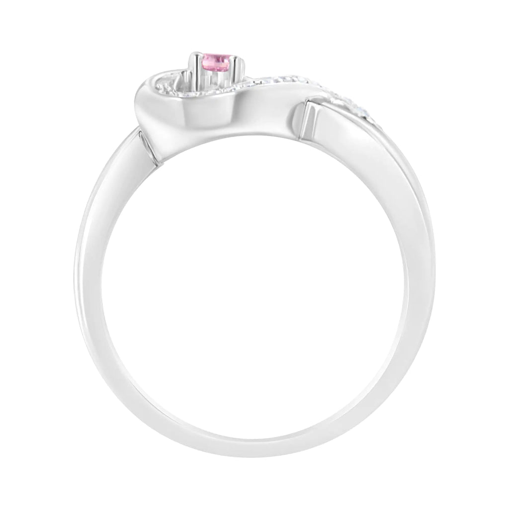 Anillo de compromiso con corazón de halo de zafiro rosa creado y detalles de diamantes en plata de ley 925 (color HI, claridad SI1-SI2)