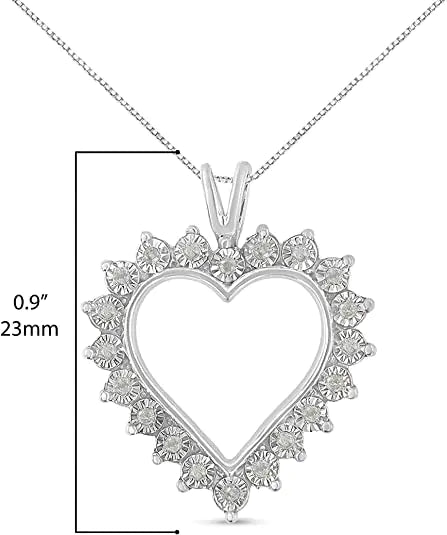 Collier avec pendentif en forme de cœur ouvert à 3 griffes en argent sterling 925 1/10 ct (couleur IJ, pureté I3) - 18"