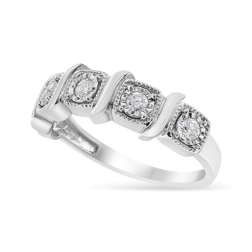 Bague en argent sterling 925 avec diamants sertis miracles de 1/4 ct et bande tourbillonnante à 5 pierres (couleur IJ, pureté I1-I2)
