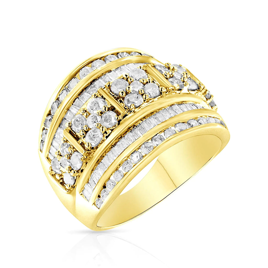 Anillo de cóctel de moda cónico con diamantes de talla baguette y redonda de 2,0 ct en plata esterlina 925 con múltiples filas y engaste en canal (color IJ, claridad I3)