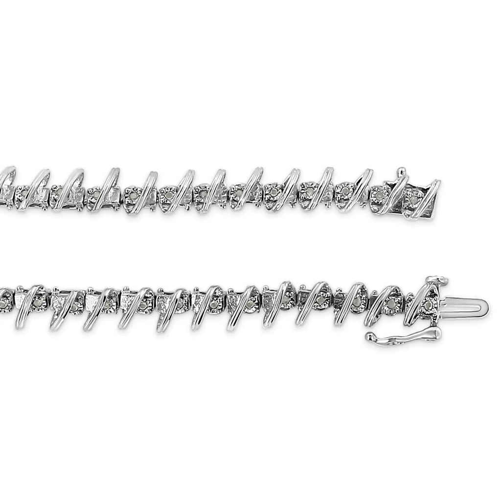 Pulsera de eslabones curvos en forma de S con diamantes engastados Miracle de 1/4 ct en plata esterlina 925 (color IJ, claridad I3), 7"