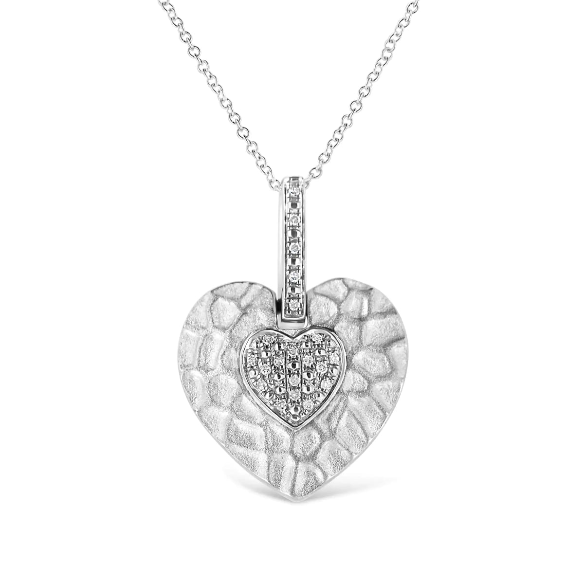 Collar con colgante en forma de corazón de 45 cm con detalles de diamantes engastados en pavé en plata de ley 925 (color IJ, claridad I1-I2)