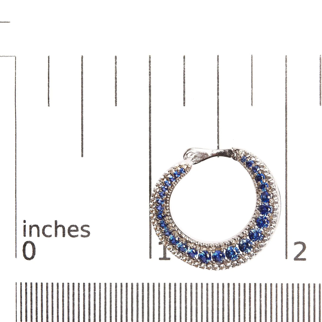Aros estilo disco de media luna con zafiro azul creado de 2 3/4 ct en plata de ley 925 (calidad AAA)