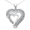 Collier avec pendentif double cœur en argent sterling 925 3/4 ct avec diamants ronds et baguettes de 45,7 cm (couleur IJ, clarté I3)