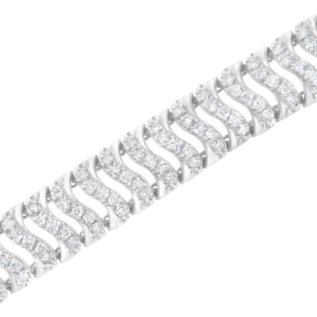 Bracelet à maillons ondulés en forme de « S » en argent sterling 925 avec diamants de 3,0 ct (couleur IJ, pureté I1-I2) - 7,25