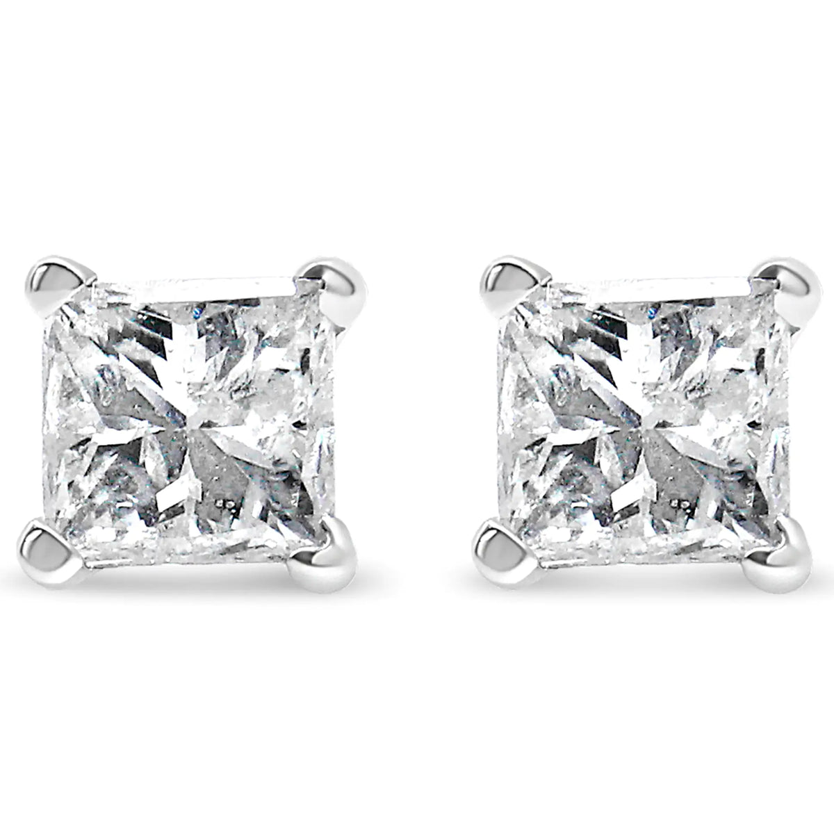 Aros solitarios de diamantes de talla princesa de 1/5 ct y 4 puntas en plata de ley 925 (color HI, claridad SI2-I1)