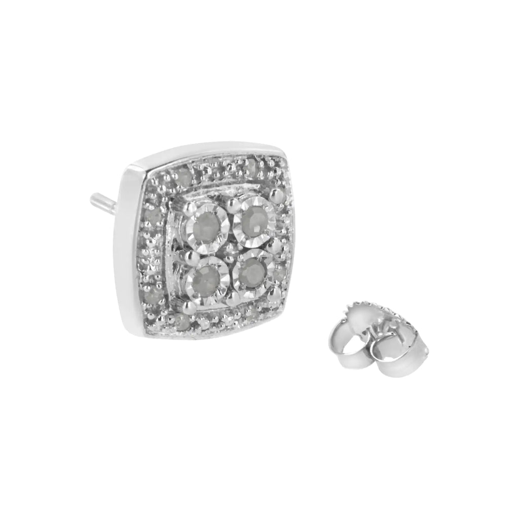 Aros con forma cuadrada de diamante de talla redonda de 1/4 cttw y milgrain en plata de ley 925 (color IJ, claridad I3)