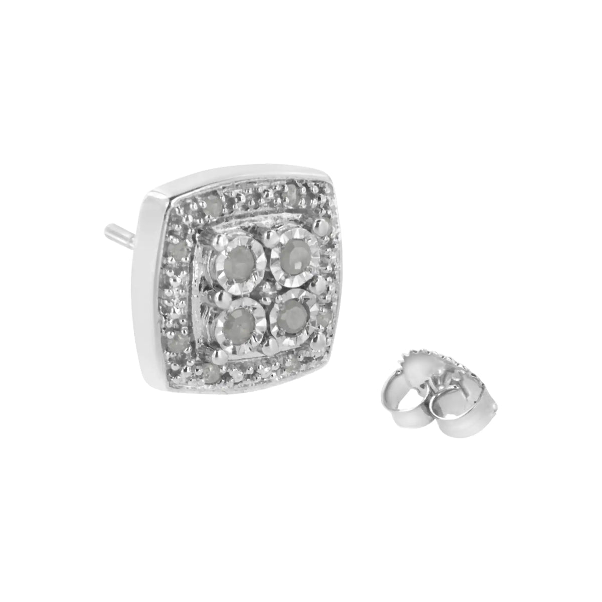Aros con forma cuadrada de diamante de talla redonda de 1/4 cttw y milgrain en plata de ley 925 (color IJ, claridad I3)