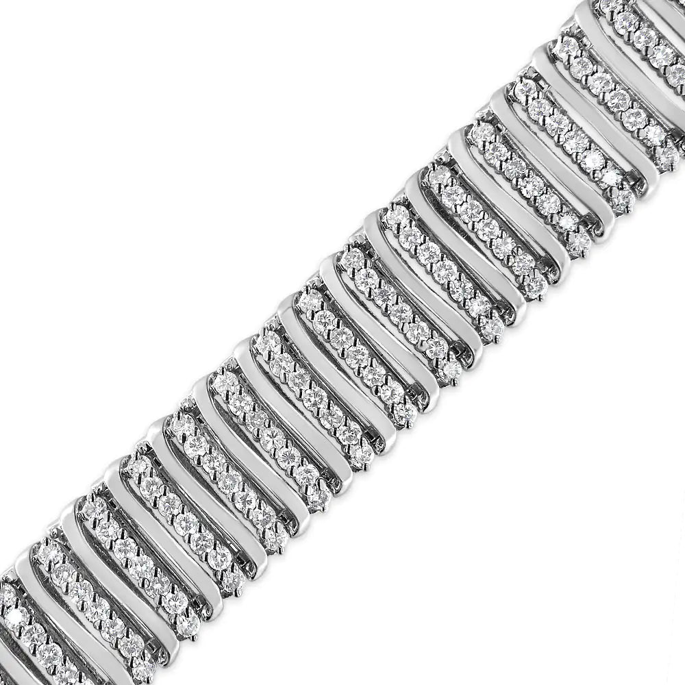Bracelet tennis en argent sterling 925 avec diamants de 8 1/2 ct et 7 rangées de chevrons à maillons incurvés en forme de « S » (couleur IJ, clarté I1-I2) - 7,25"