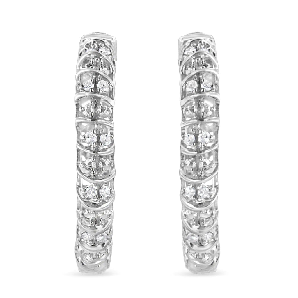 Boucles d'oreilles créoles en argent sterling 925 avec diamants de 1/2 ct (couleur IJ, pureté I2-I3)