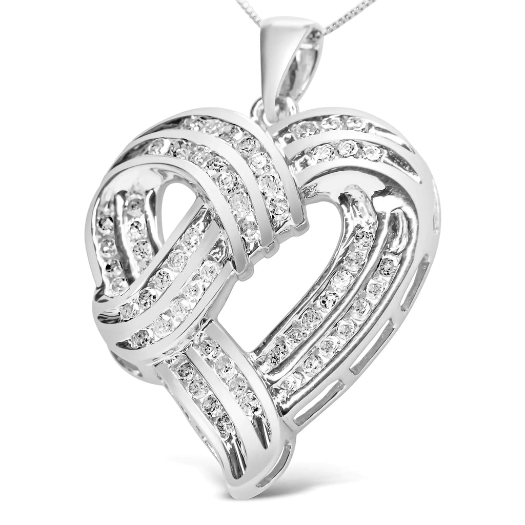 Collar con colgante de corazón de 18" con tejido de cinta calada y diamantes redondos de 1 1/4 ct en plata esterlina 925 (color IJ, claridad I3)