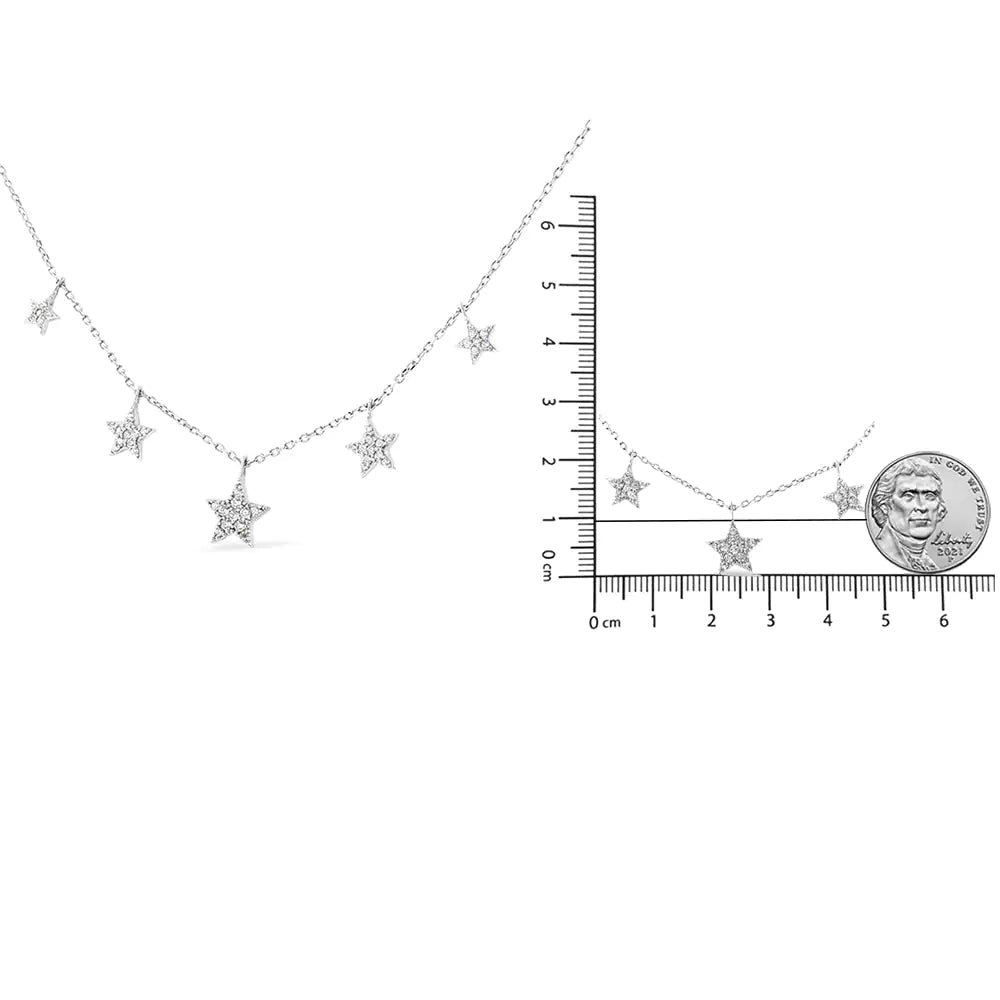 Collier en argent sterling 925 avec diamants gradués de 1/3 ct et cinq étoiles de 18 po (clarté I1-I2, couleur HI)
