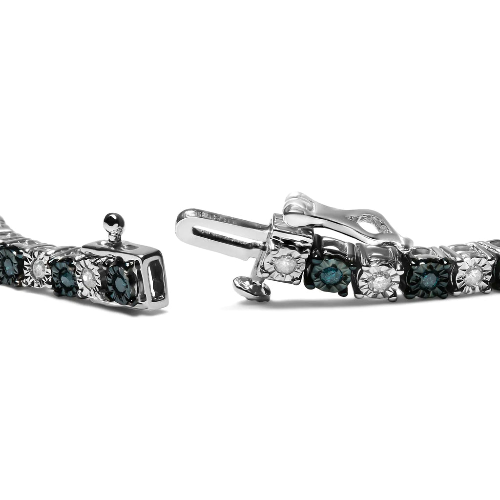 Bracelet de tennis en argent sterling 925 de 1,0 ct avec diamant blanc rond alterné et diamant bleu rond traité (couleur bleue et IJ, pureté I3) - Taille 7" pouces