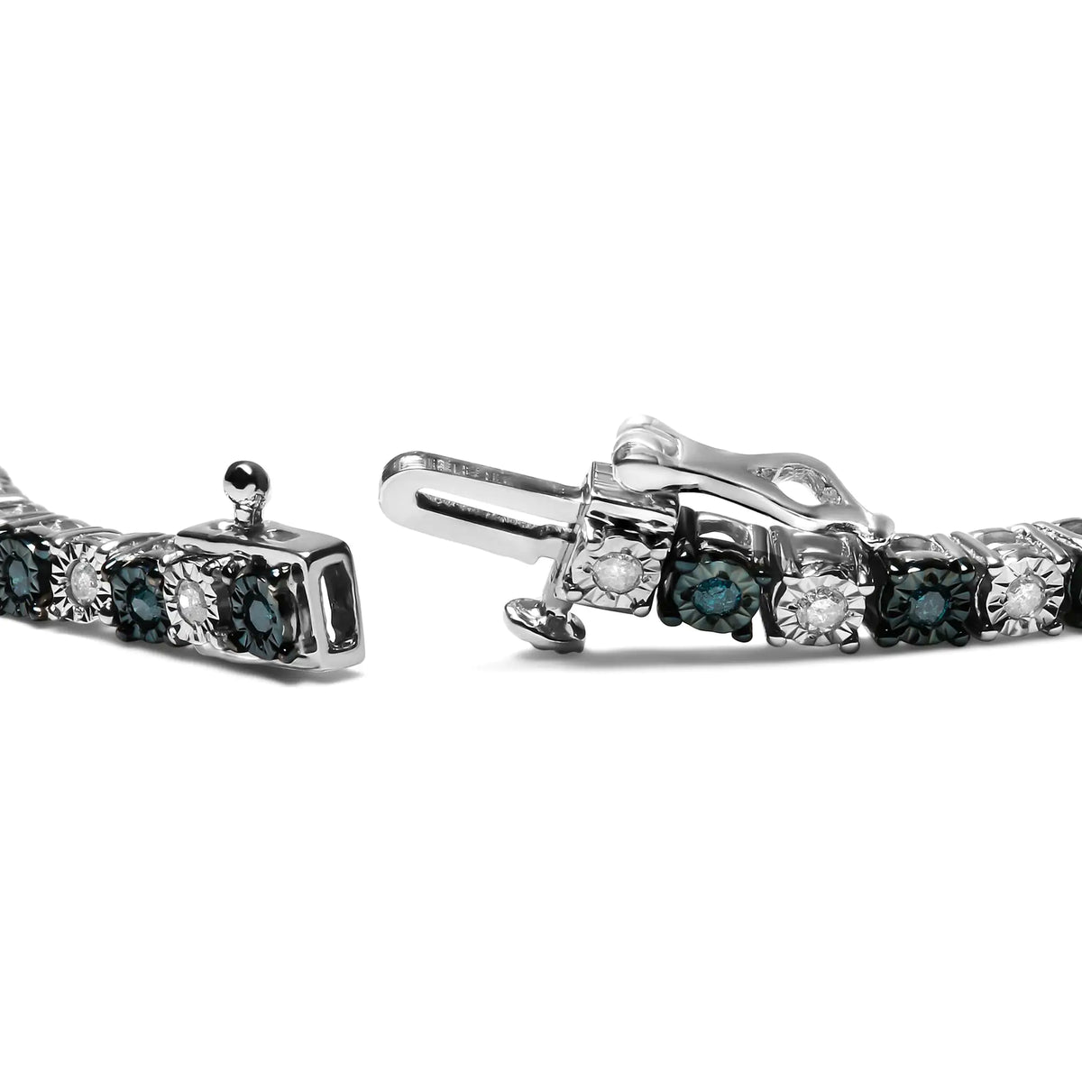 Bracelet de tennis en argent sterling 925 de 1,0 ct avec diamant blanc rond alterné et diamant bleu rond traité (couleur bleue et IJ, pureté I3) - Taille 7" pouces