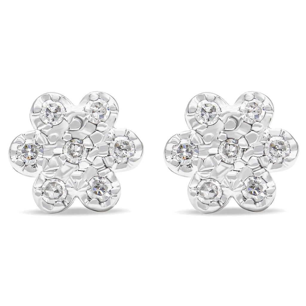 .925 Sterling Silver 1/4 Cttw Diamond Floral Cluster Stud Earring (I-J Color, I2-I3 Clarity)