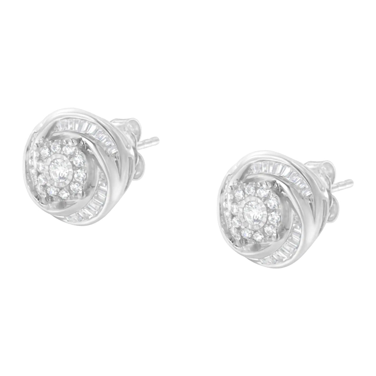 Aros con forma de nudo de amor con diamantes de talla baguette y redondos de 3/4 quilates en plata de ley 925 (color IJ, claridad I2-I3)